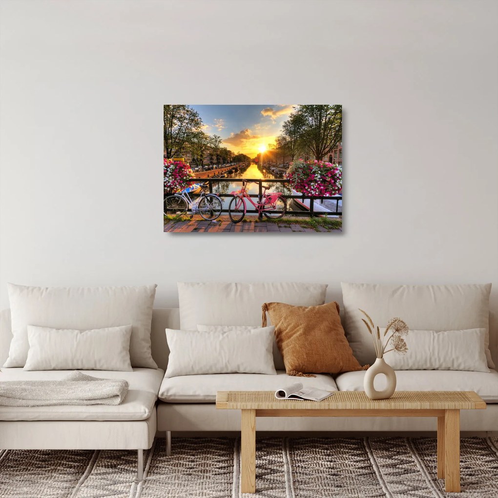 Sklenený obraz - Východ slnka v Amsterdame (70x50 cm)