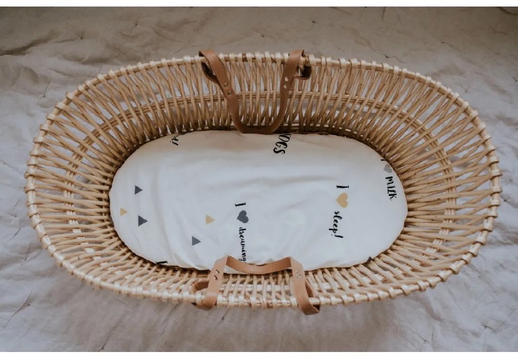 Bellamy Detská bavlnená plachta do košíka I LOVE 75x90 cm biela