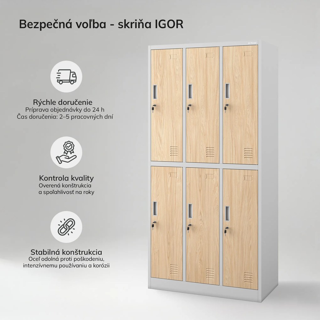 Šatníková skriňa BHP sivá / dub sonoma, 6-dverová: Eco Design IGOR, 900 x 1850 x 450 mm