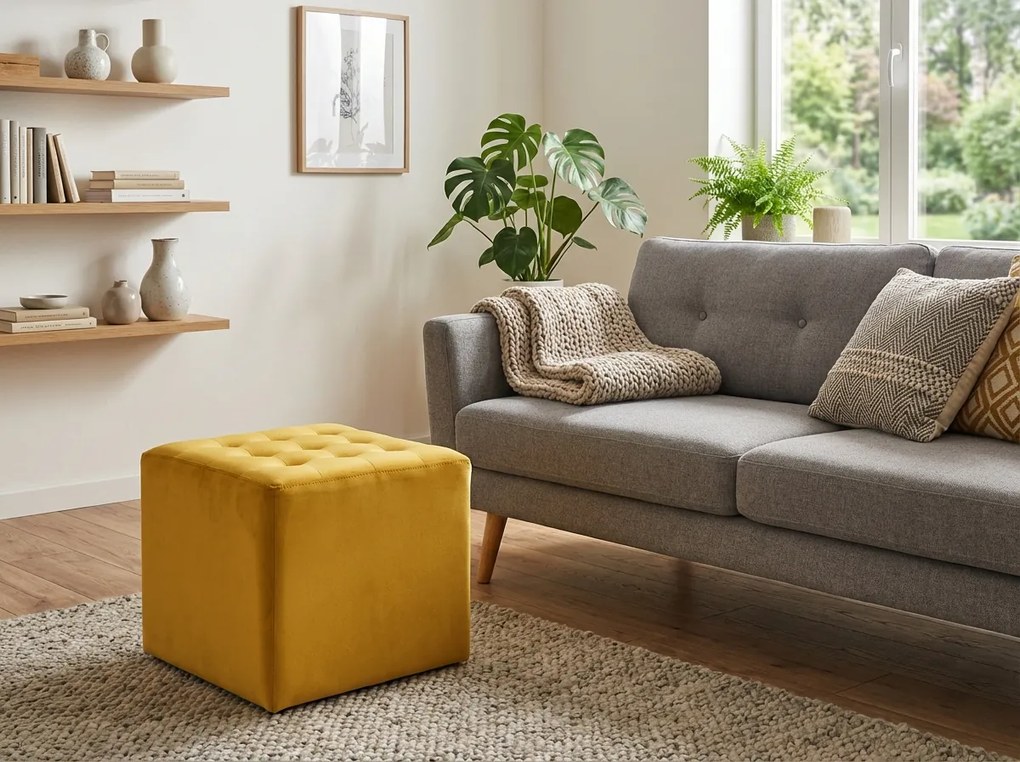 Horčicový taburet LORI VELVET