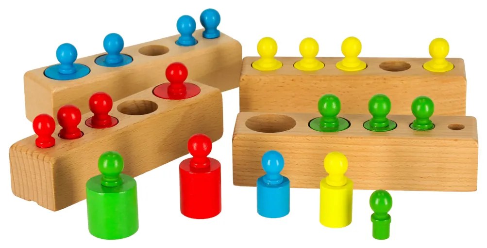 KIK Drevené Montessori valcové závažia – farebné vzdelávacie puzzle