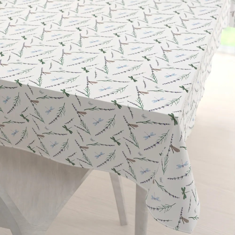 Biante Bavlnený obdĺžnikový obrus Sandra SA-560 Vážky a levandule na bielom 50x100 cm