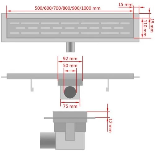 vidaXL Rovný sprchový odtok s vlnkami, 730x140 mm, nerezová oceľ-