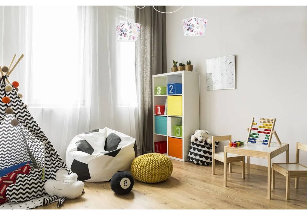 Detské závesné svietidlo Diamond Spider, 2x biele textilné tienidlo so vzorom
