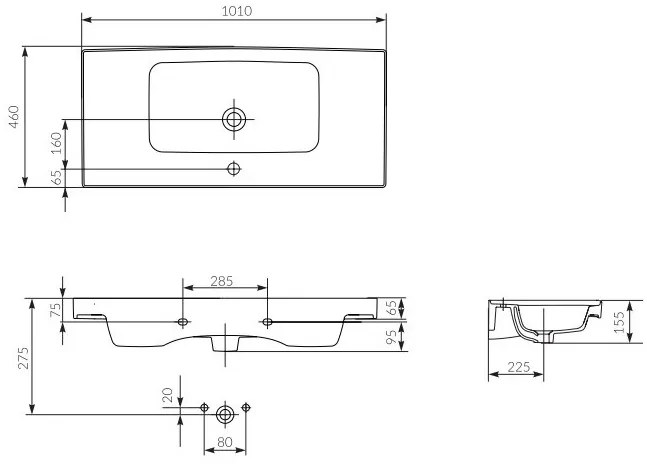Cersanit Crea, závesná skrinka s umývadlom 100cm, set B111, šedá, S801-285