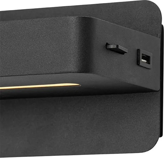 Moderná nástenná lampa čierna vrátane LED s USB a vypínačom - Ted