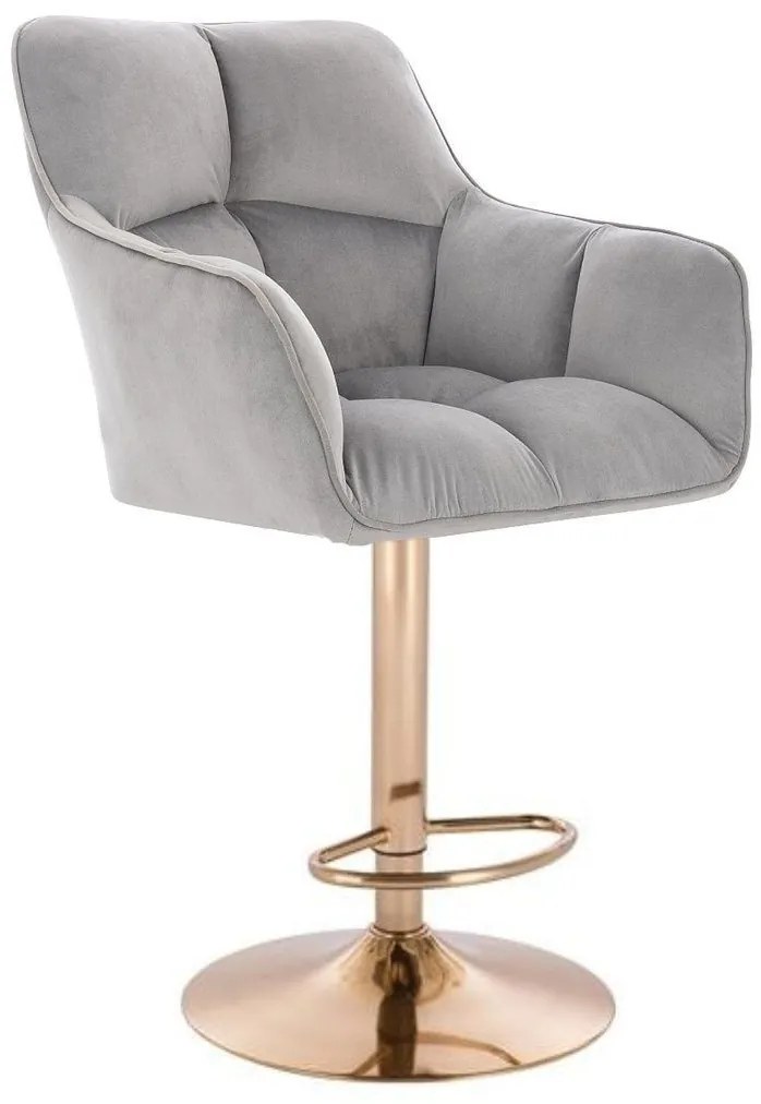 LuxuryForm DESIGN Barová stolička AMALFI VELUR na zlatom tanieri - svetlo šedá