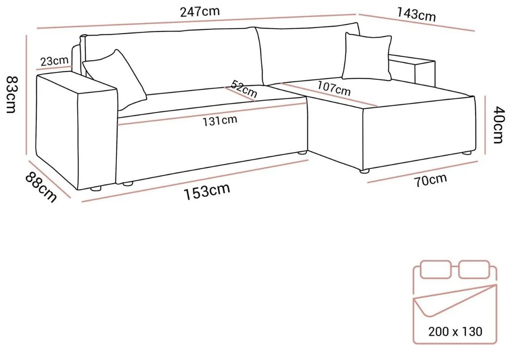 ROHOVÁ SEDAČKA TERRY 247 x 143 cm POSO 100