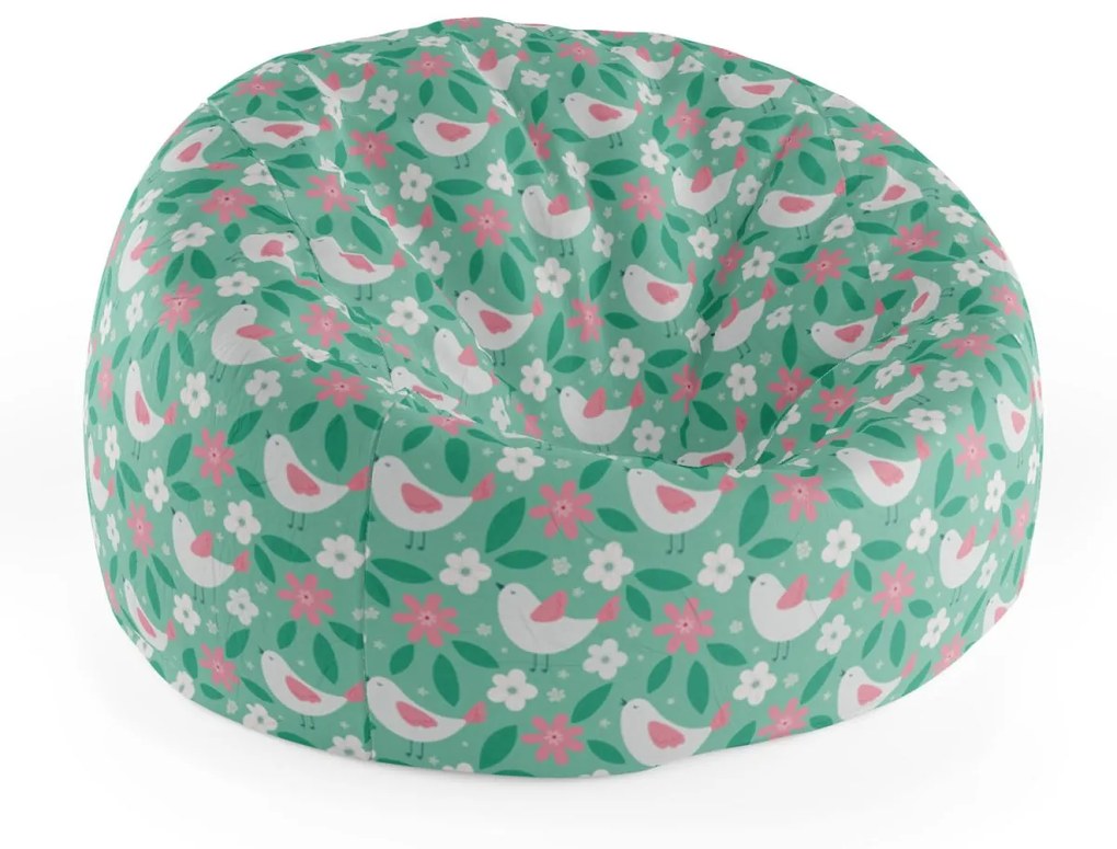 Sablio Sedací vak Cocoon Kvetiny a vtáčiky - 75 x 45 x 35 cm