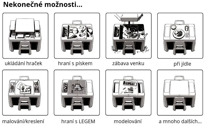 Detský stolček s dvoma stoličkami TEGGI MULTIFUN - grafitový/horčicový