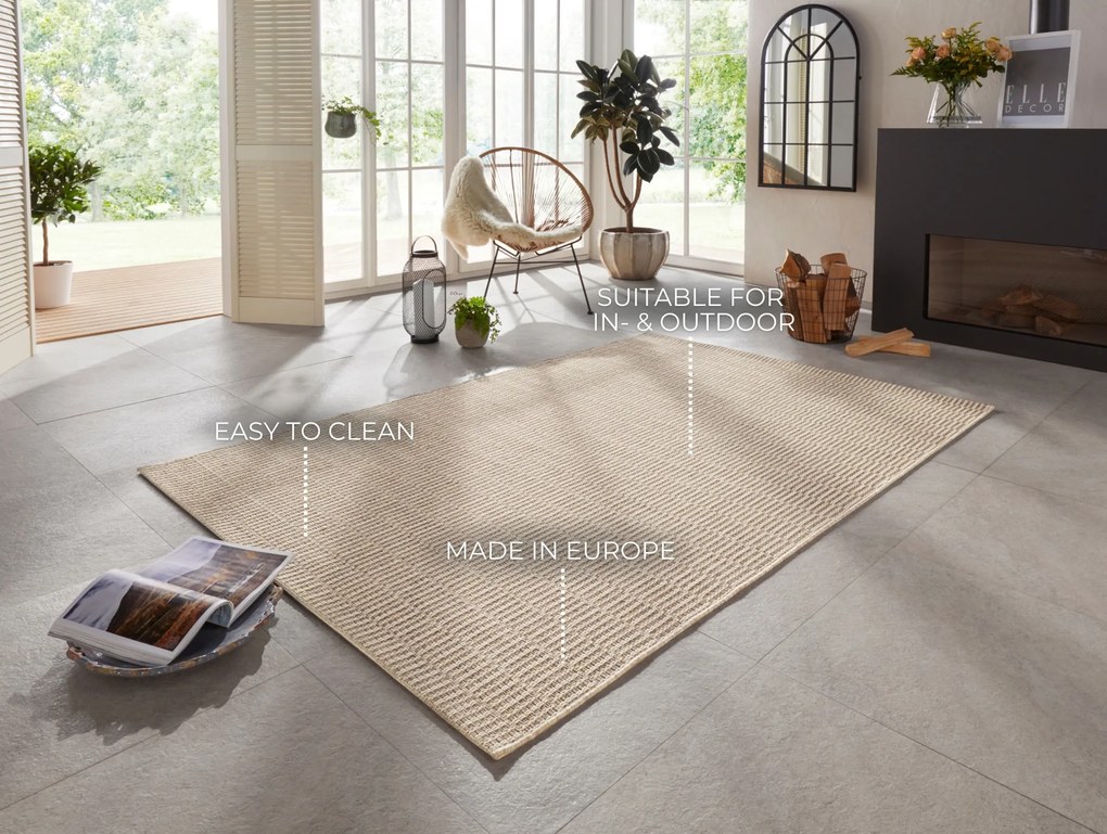 Kusový koberec Brave 103608 Cream z kolekcie Elle – na von aj na doma, 120x170, béžová, chodba / predsieň, ELLE Decoration