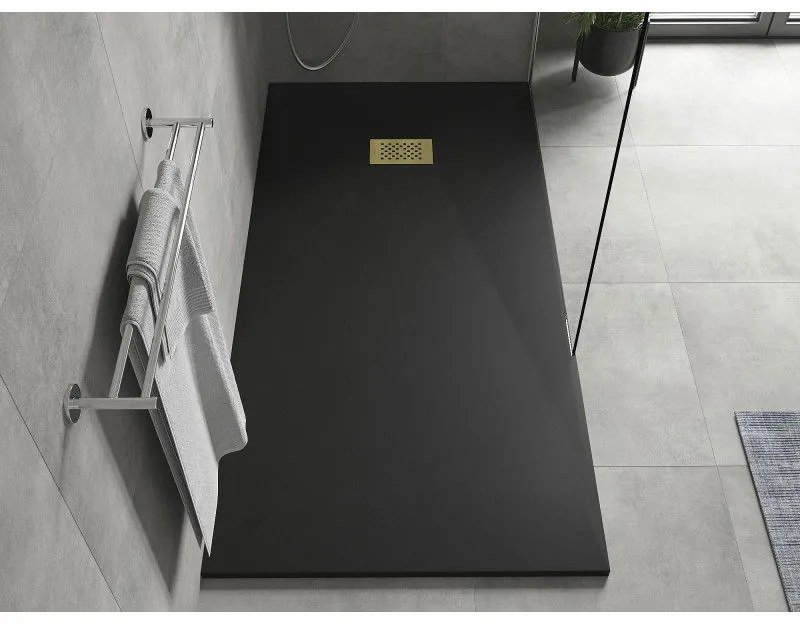 Mexen Hugo, obdĺžniková sprchová vanička SMC 170 x 90 cm, čierna, zlatá krytka, 42709017-G