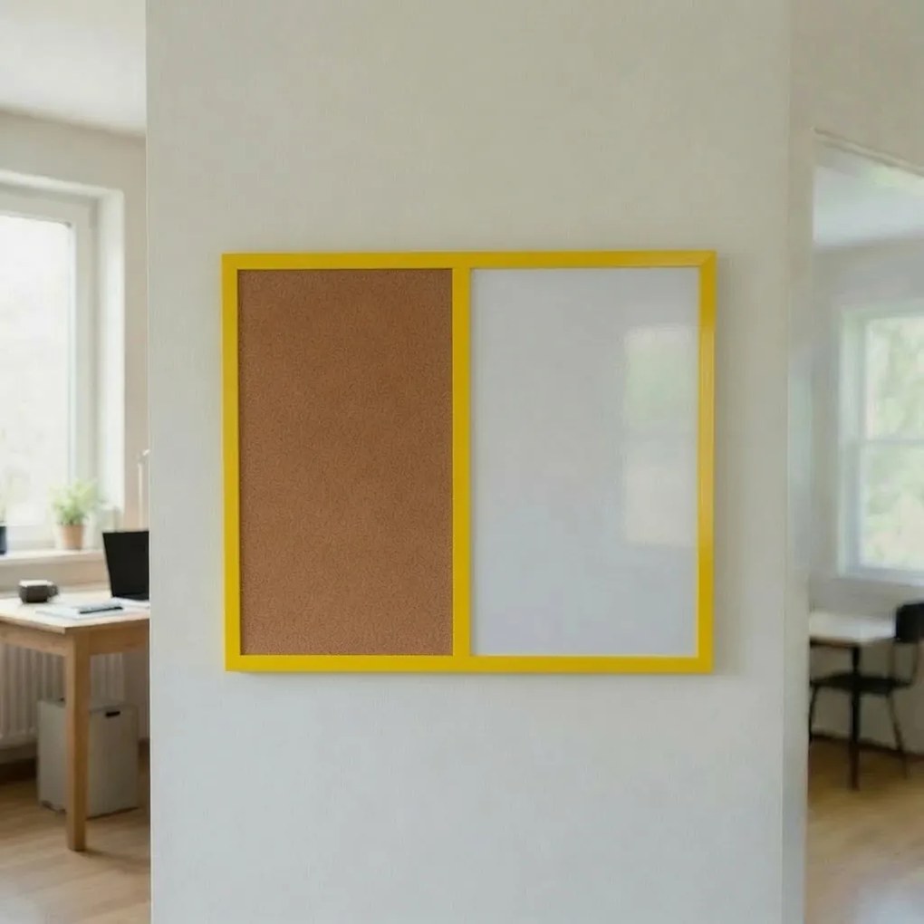 Toptabule.sk  Kombinovaná tabuľa biela v žltom drevenom ráme COLOR 90x60 cm