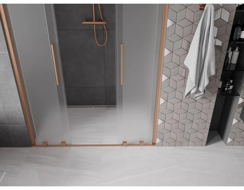 Mexen Velar L Duo, posuvné sprchové dvere do otvoru 150 cm, 8mm sklo námraza, medená matná, 871-150-003-32-65