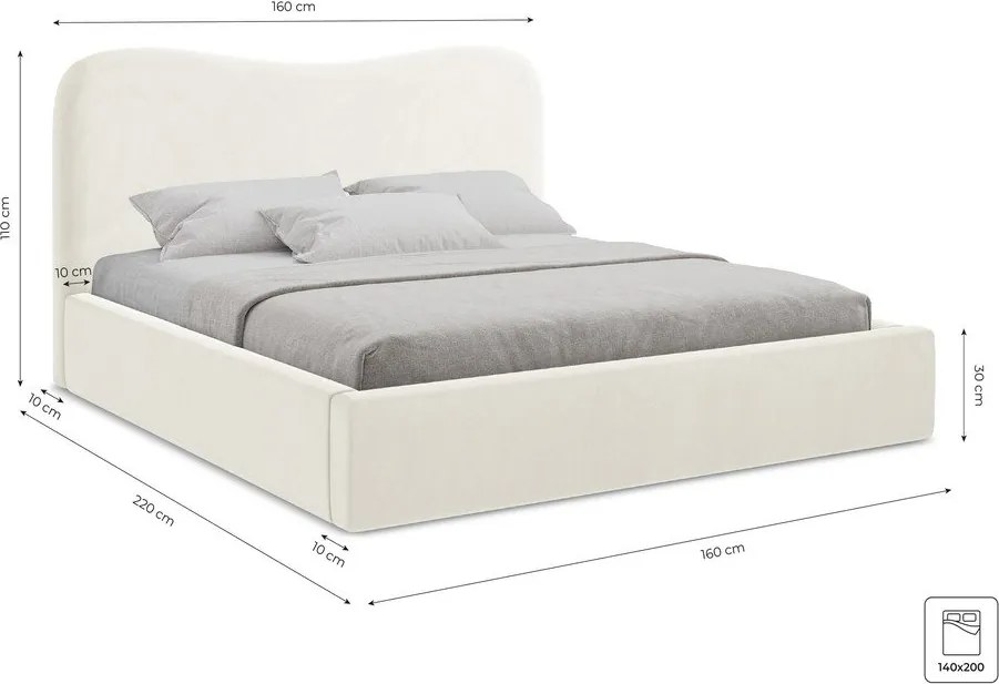 Tmavosivá čalúnená dvojlôžková posteľ s úložným priestorom s roštom 140x200 cm Kahai – Makamii