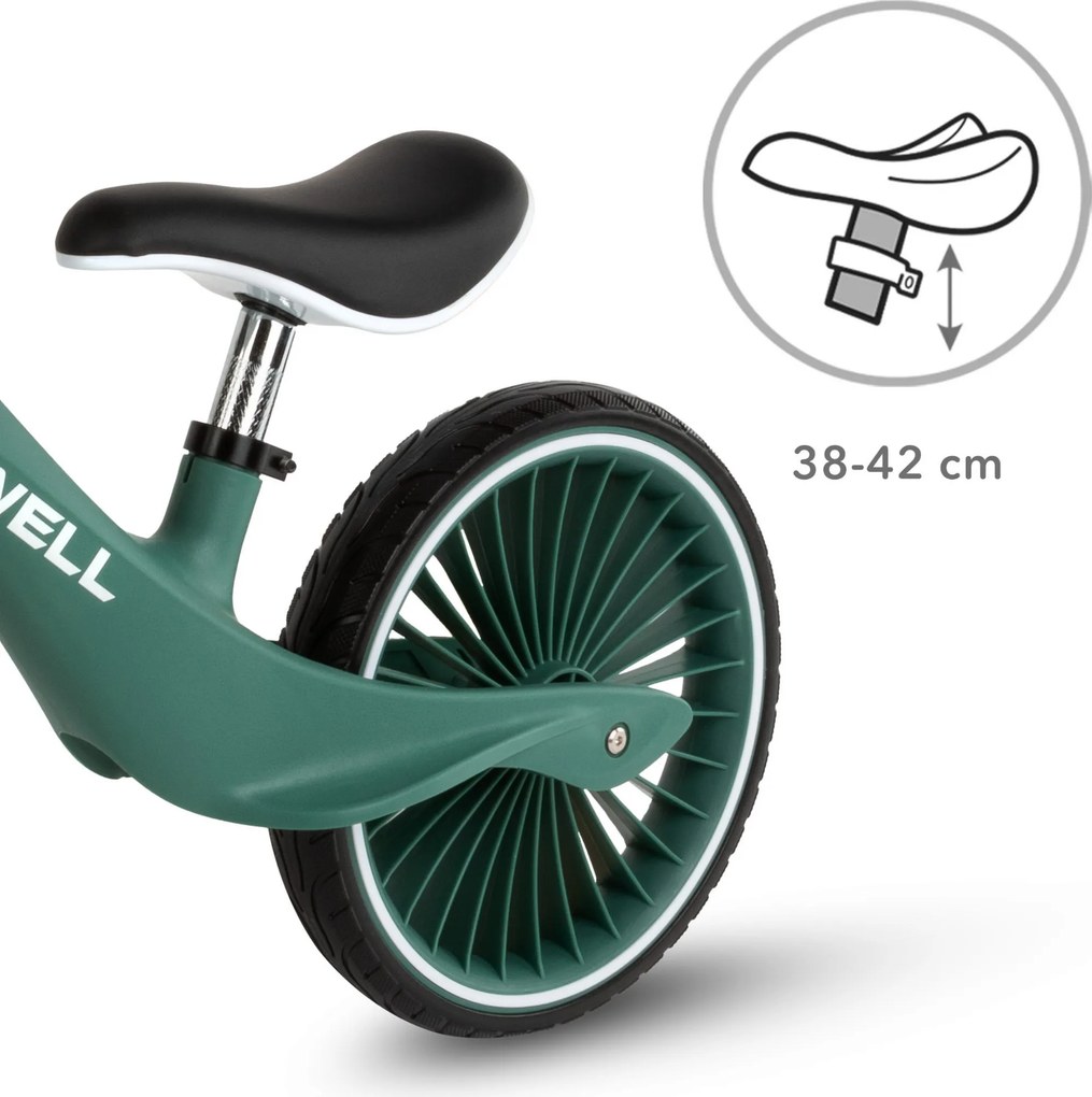 Kidwell NIX balančný bicykel tmavozelený – ľahký nylonový rám 3,05 kg, PU kolesá, EN71
