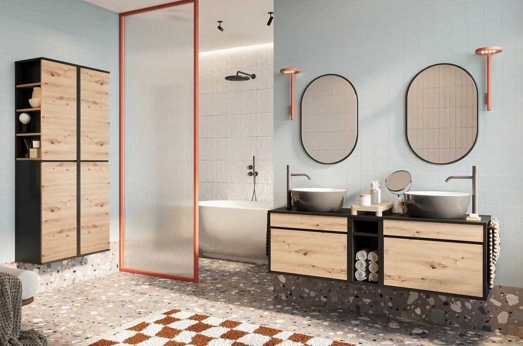 Závěsná skříňka pod umyvadlo Mossa 58 80 cm dub Artisan/černá