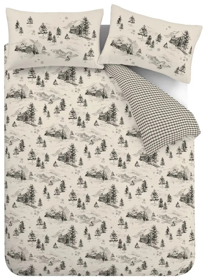 Béžové flanelové obliečky na jednolôžko 135x200 cm Alpine Vilage - Catherine Lansfield