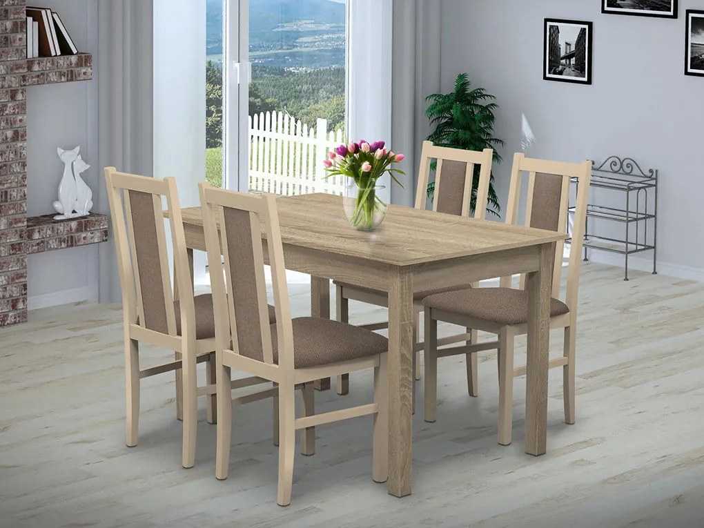 Nabytekmorava Jedálenský set Brooklyn pre 4 osoby, stôl 140x90 cm farba lamina: biela 113, čalúnenie vo farbe: SCALA cappuccino 20