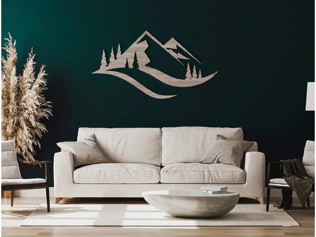 drevko Minimalistický obraz Hory a les Rozmer obrazu: 35 x 65 cm, Farba dekorácie: Čierna