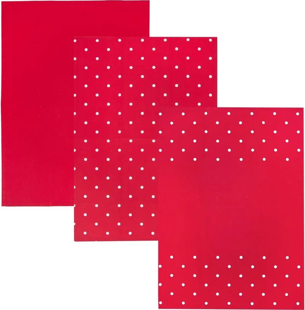 Orion Kuchynská utierka Tečka červená, 50 x 70 cm, sada 3 ks