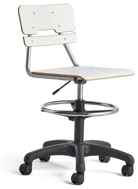 Stolička LEGERE, výškovo nastaviteľná, veľké sedadlo, s kolieskami, V 530-720 mm, biela