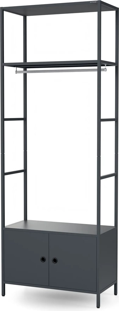 Kancelársky regál otvorený s tyčou na oblečenie, do recepcie a čakárne, kovový, antracitový, 800x2200x400 mm: ARIEL