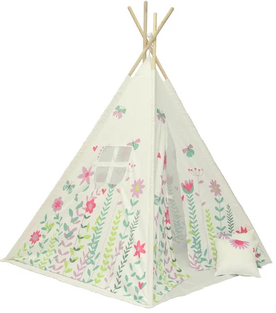 Biele detské teepee FLOWERS