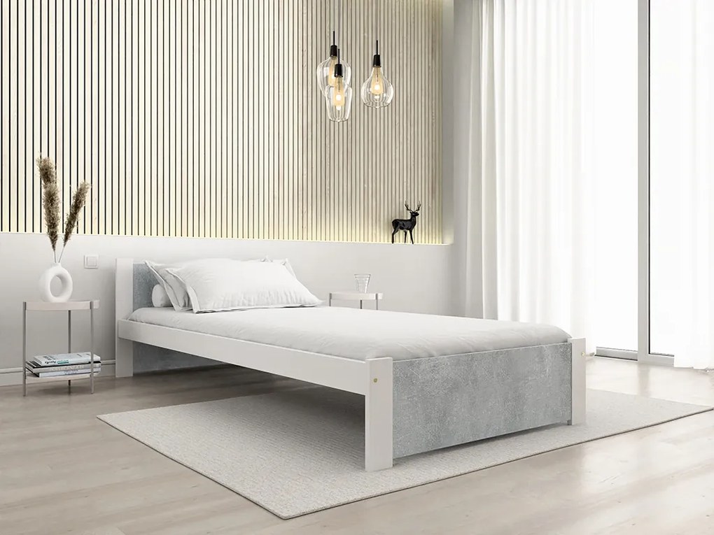 Posteľ IKAROS 90 x 200 cm, betón/biela Rošt: S latkovým roštom, Matrac: Matrac SOMMERA 18 cm