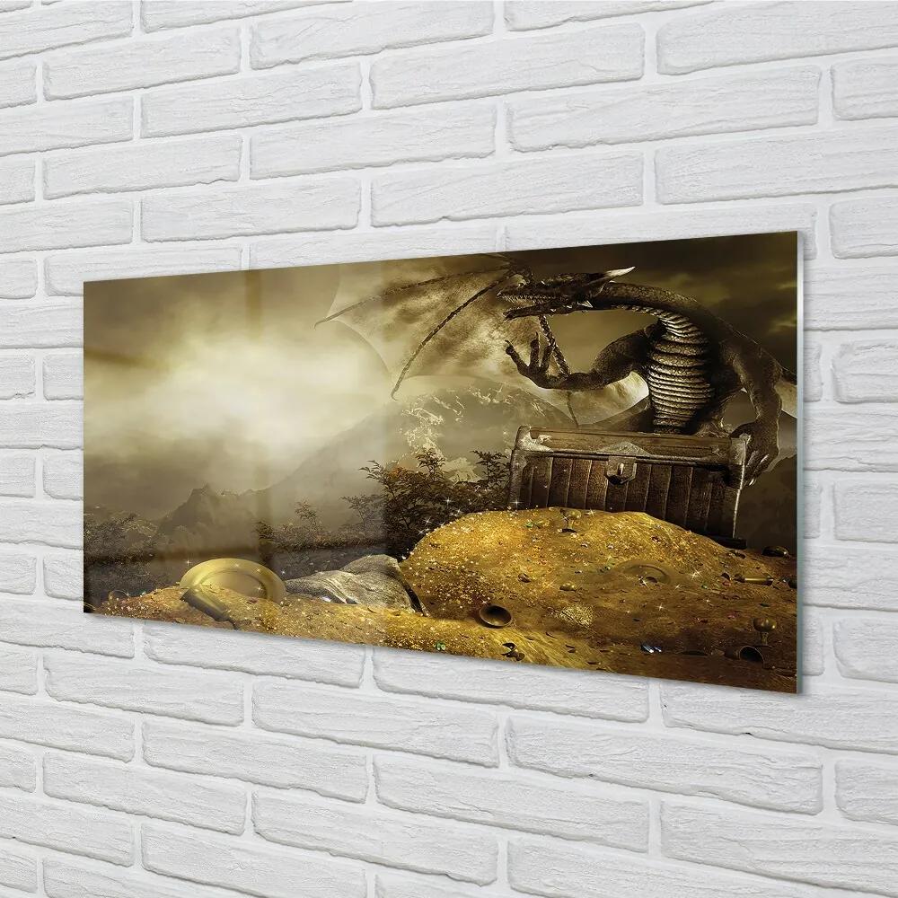 Sklenený obraz Dragon horské mraky zlato 125x50 cm