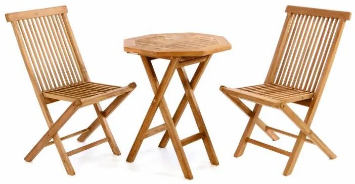 Divero Gardenay 339 Luxusný balkónový set z tíkového dreva, 1 stôl + 2 skladacie stoličky