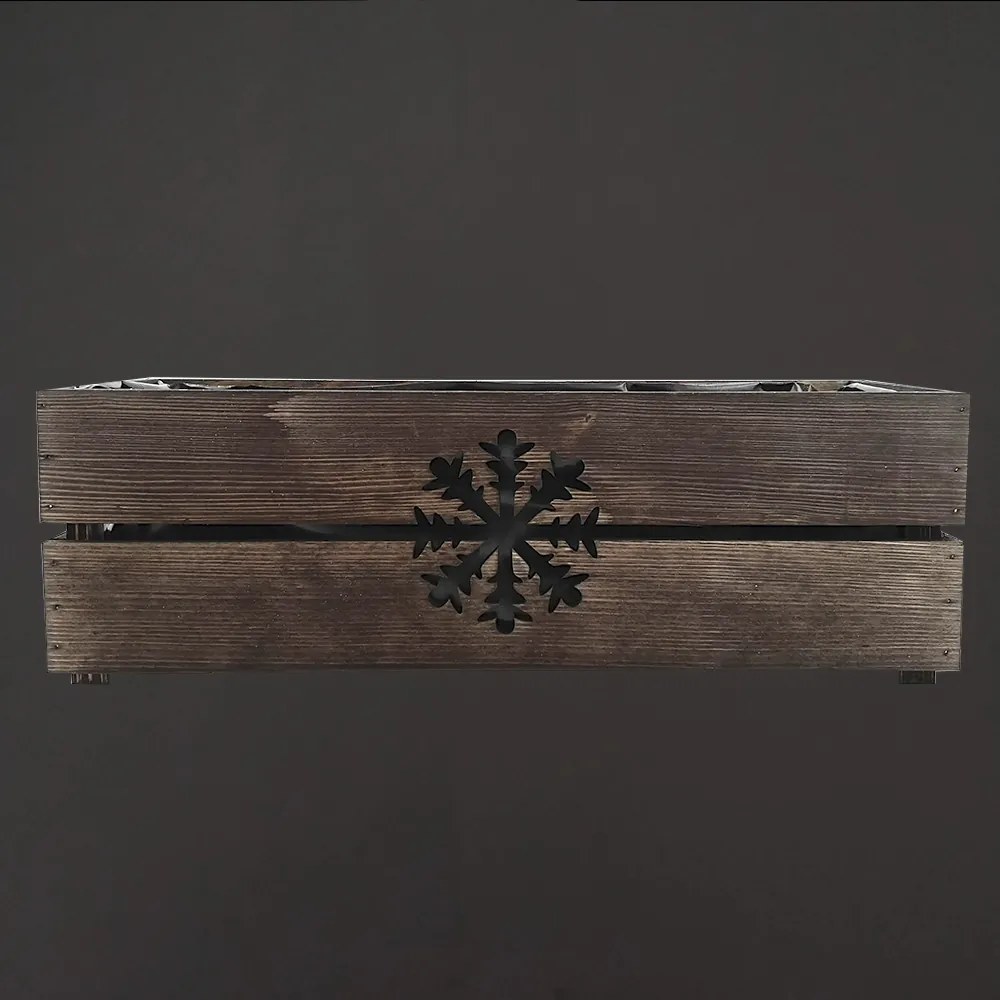 AMADEA Drevený vianočný kvetináč s vločkou tmavý, vo vnútri s čiernou fóliou, 52x21,5x17cm, český výrobok