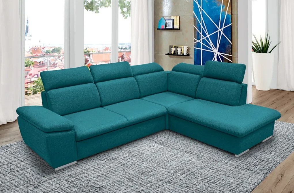 Rohová sedačka Aldon, petrolejová štruktúrovaná látka, pravý roh