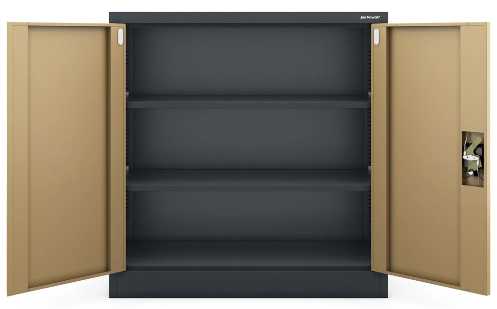Kovová spisová skrinka BEATA, 900 x 930 x 400 mm, Eco Design: antracitová/ orech
