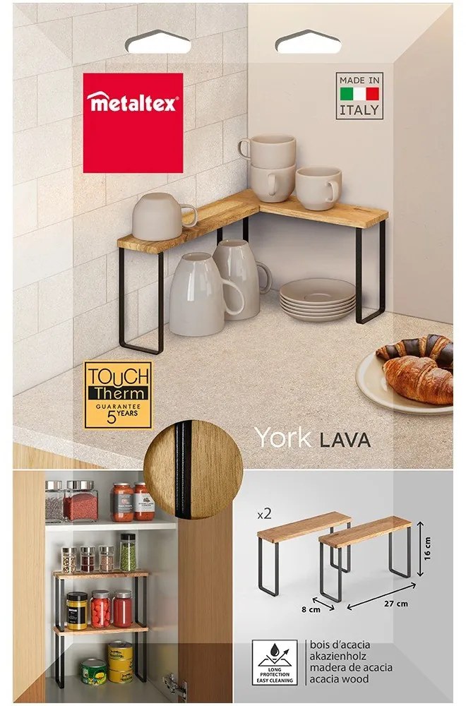 Drevené prídavné poličky v matnej čierno-prírodnej farbe v súprave 2 ks 27x8 cm York – Metaltex