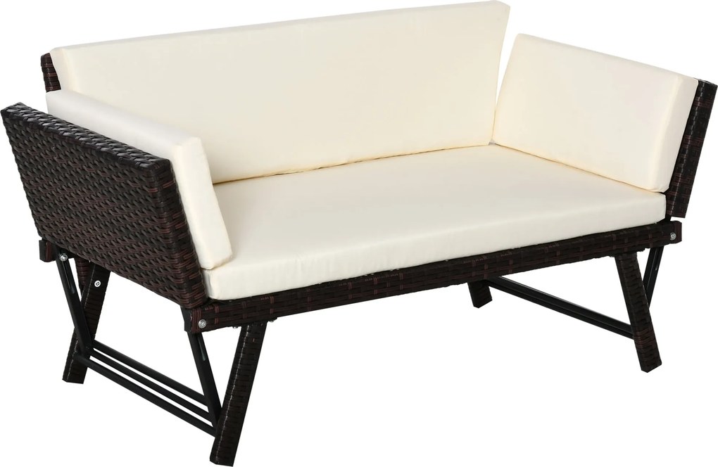 Outsunny Poly Rattan 2-miestny záhradný pohovka Lounge s opierkami Hnedá 129 x 63 x 67 cm | Aosom