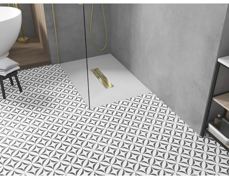 Mexen Toro, SMC obdĺžniková sprchová vanička 100 x 80 cm, biela, zlatá krytka, 43108010-G