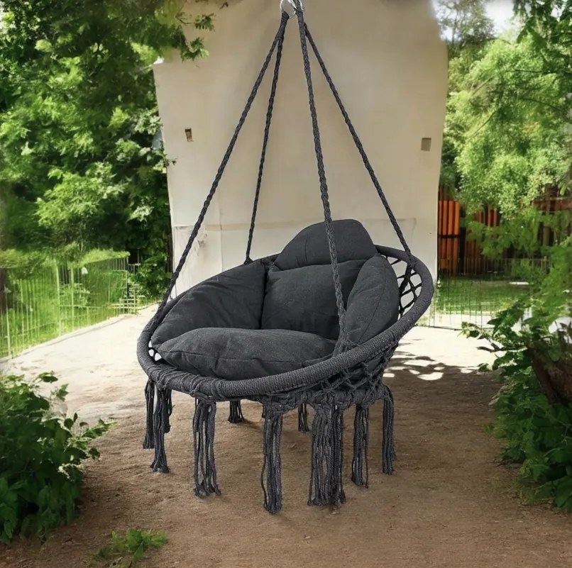 Závesné kreslo s vankúšom - bocianie hniezdo 80 cm antracit