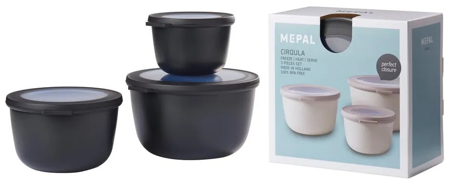 Potravinové škatuľky v súprave 3 ks Nordic black – Mepal