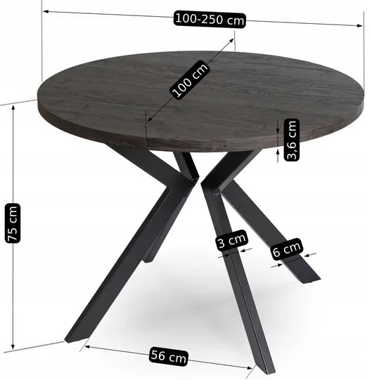 Jedálnský roťahovací stôl PERSEUS dub čierny 100-250cm - vintino.sk