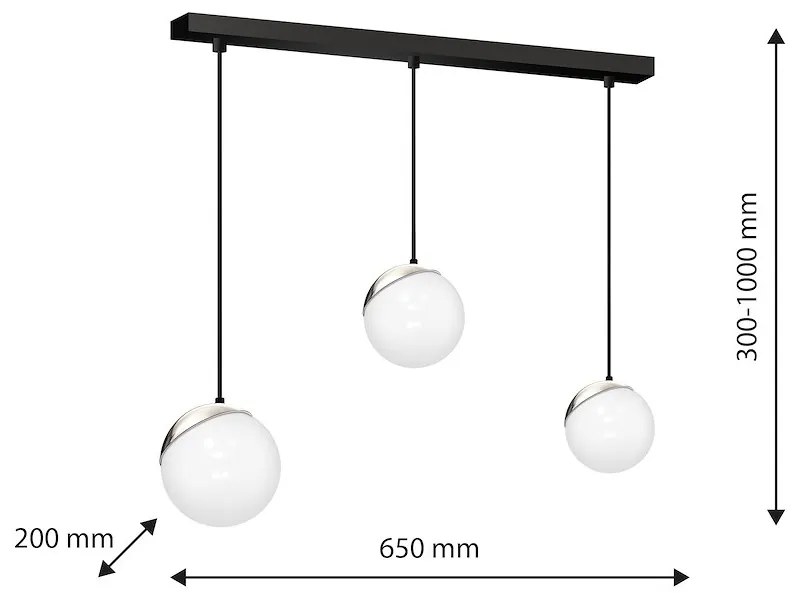 Závesné svietidlo Sfera, 3x biele sklenené tienidlo, b/ch