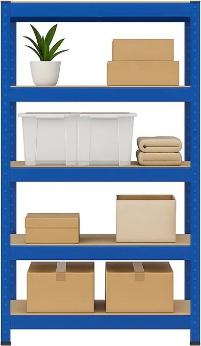 Akcia 5x Regál 150x70x30 cm lakovaný 4-policový, nosnosť 700 kg - modrý