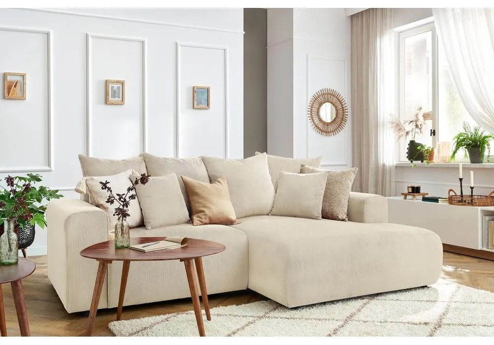 Krémová zamatová rohová pohovka Enjoy – Bobochic Paris