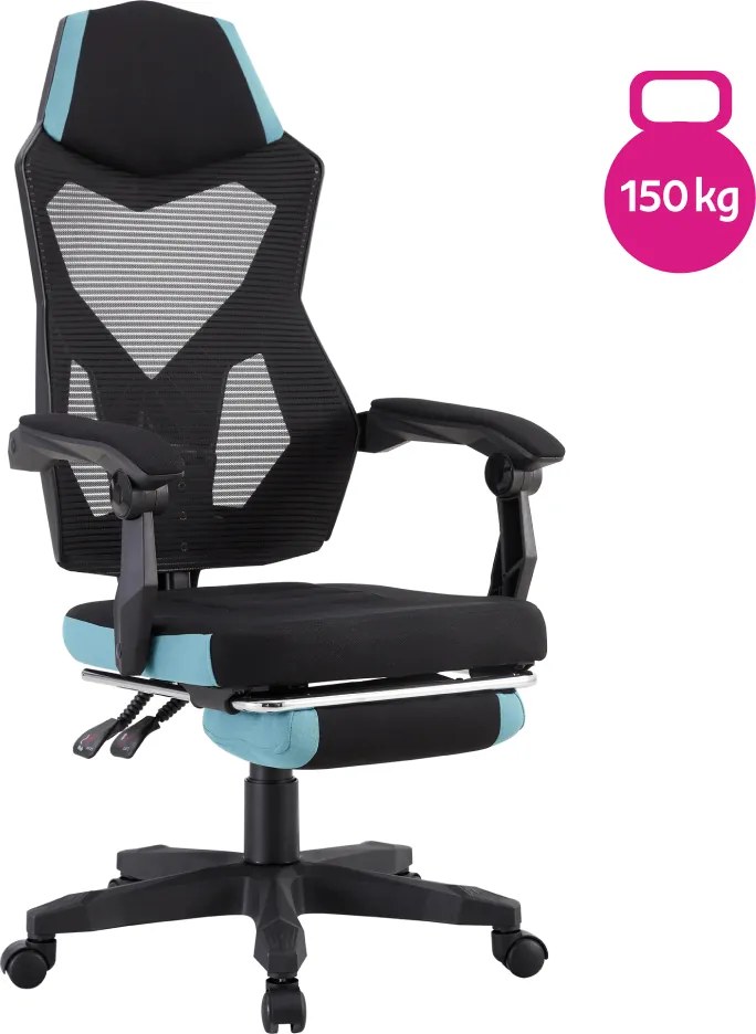 Kancelárske/herné kreslo, čierna/neomint, nosnosť 150 kg, JORIK NEW