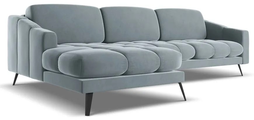 Svetlomodrá zamatová rohová pohovka (ľavý roh) Nalu – Makamii