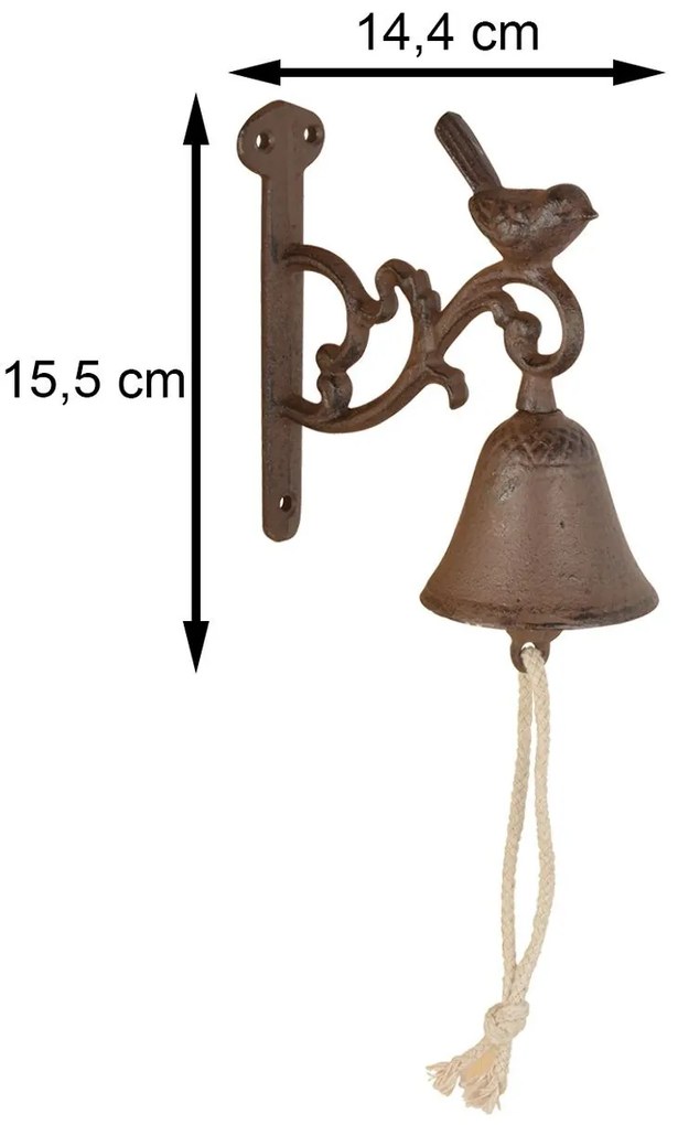 Záhradný zvonček Birdie, 15,5x14,5 cm, liatina, hnedá