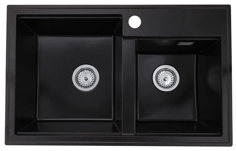 Gamma Modern 8020, 2-komorový granitový drez 795x495x210 mm, čierna so zlatými bodmi, GMA-ZLE000033