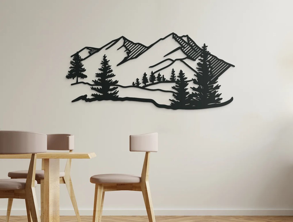 drevko Vyrezávaný obraz Hory a les Rozmer obrazu: 19,5 x 44,5 cm, Farba dekorácie: Čierna
