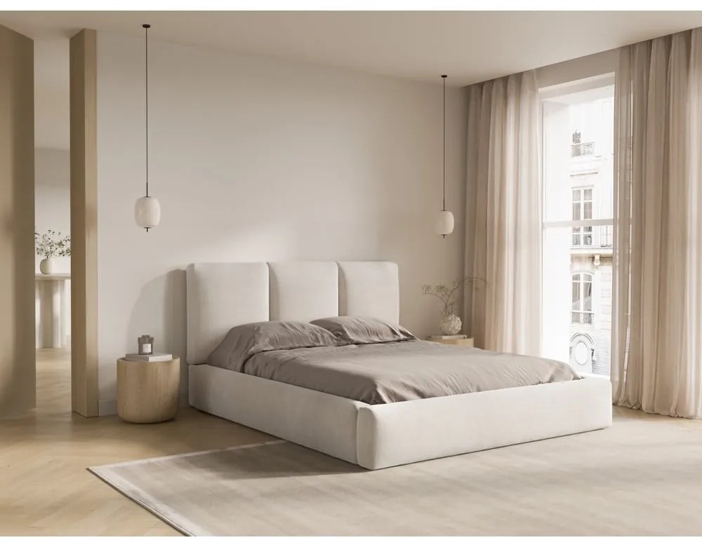 Béžová čalúnená dvojlôžková posteľ s úložným priestorom s roštom 180x200 cm Brody – Mazzini Beds