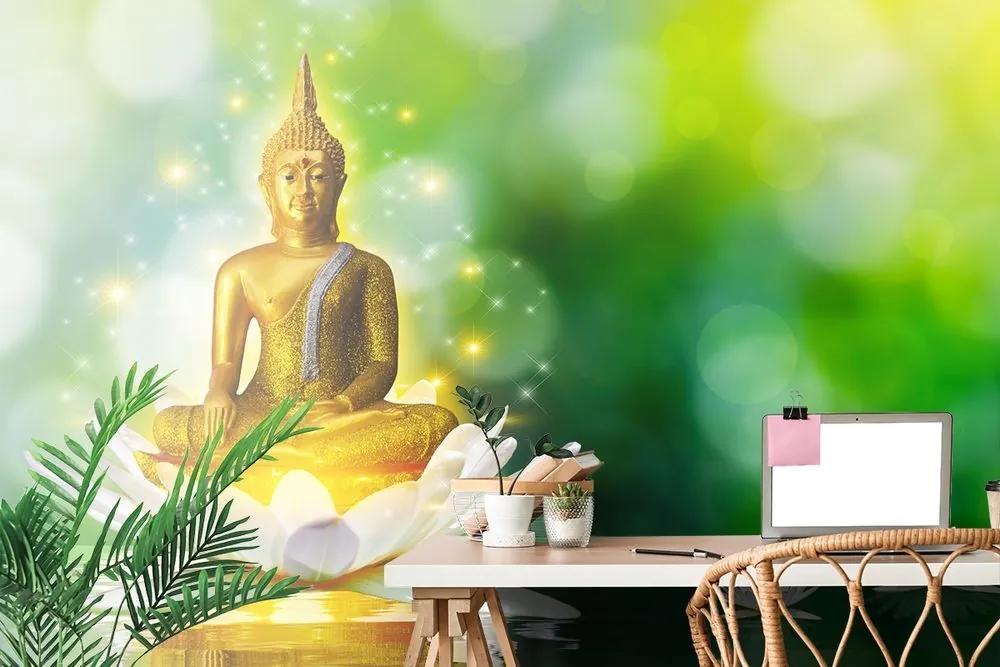 Samolepiaca tapeta zlatý Budha na lotosovom kvete - 225x150